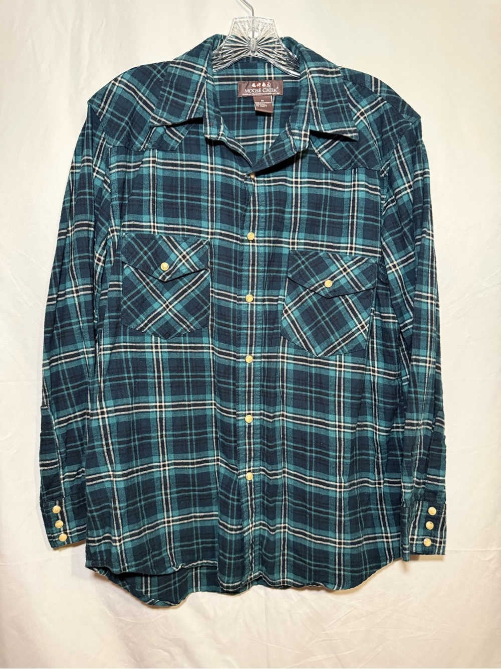 Moose Creek Men's Long Sleeve Button Up Flannel Shirt Blue White Black Size M
